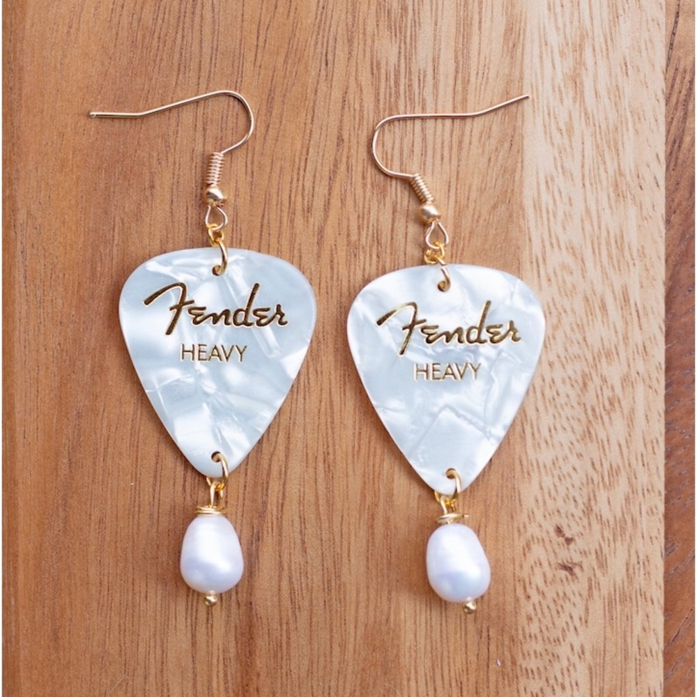 Guitar Pick Earrings Fender Pearl